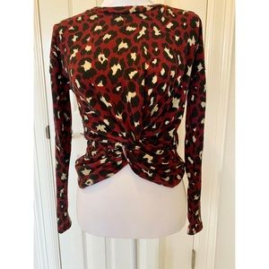 Aqua Animal Print Knot-Front Sweater, Size XS